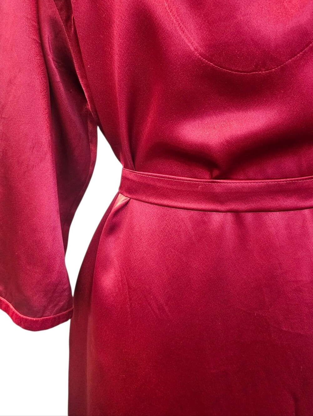 Vintage Oscar de la Renta Red Satin Wrap Robe with Embroidered Detail L - Picture 4 of 6
